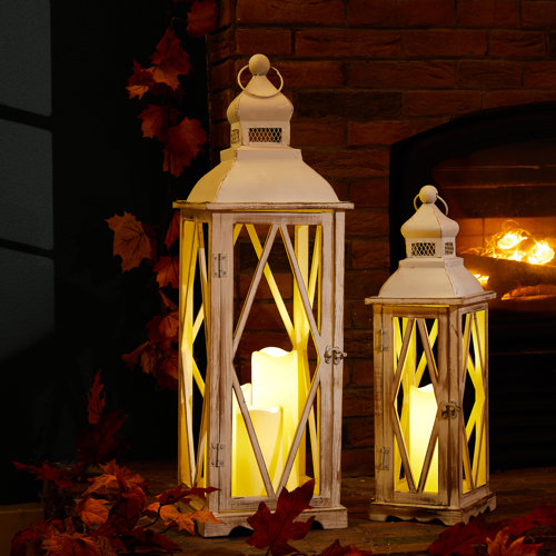 Ophelia & Co. 2 Piece Metal and Wood Lantern Set & Reviews Wayfair